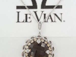 LeVian Smoky Quartz & Chocolate Diamond Pendant / Necklace 18" 14K Gold 4.77 ct