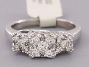 0.50 ct 14K White Gold Round Diamond Cluster Style 3-Stone Engagement Ring