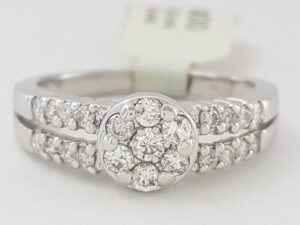 0.5 ct 14K White Gold Round Cut Diamond Cluster Halo Engagement Anniversary Ring