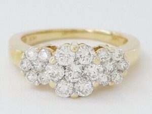 Round Cut Diamond Cluster Style Flower 1 ct 14K Yellow Gold Engagement Ring