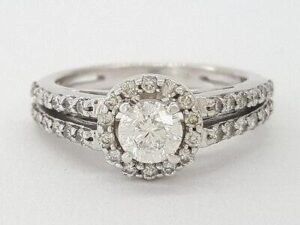 Helzberg Radiant Star Round Diamond Halo 0.68 ct 14K White Gold Engagement Ring