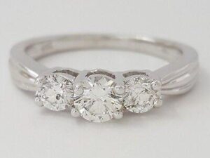 0.75 ct 14K White Gold Three-Stone Round Brilliant Cut Diamond Engagement Ring