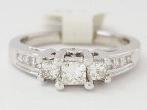 0.50 ct 14k White Gold Three Stone 3 Princess Cut Diamond Engagement Ring