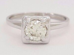 0.55 ct Antique Vintage 14K White Gold Transitional Cut Diamond Engagement Ring