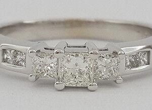 0.52 ct 14k White Gold 3 Three Stone Princess Cut Diamond Engagement Ring