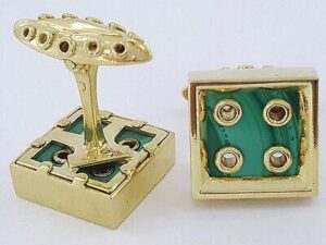 Vintage French BG Paris 18K Yellow Gold Malachite Dice Cufflinks 22 Grams