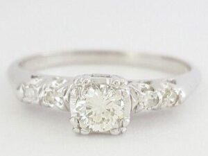 0.29 ct Antique / Vintage 18K White Gold Old European Diamond Engagement Ring