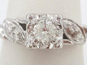 0.35 ct Vintage / Antique 14k White Gold Round Diamond Engagement / Fashion Ring