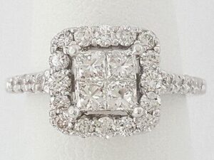 0.92 ct 14K White Gold Invisible Princess Cut Diamond Halo Engagement Ring