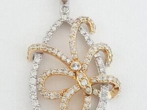 Round Cut Diamond Butterfly Pendant 0.92 ct 14k White & Rose Gold 3.7 Grams