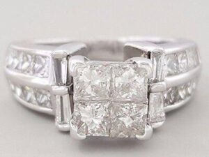 Invisible Set Princess & Baguette Diamond Engagement Ring 1.75 ct 14K White Gold