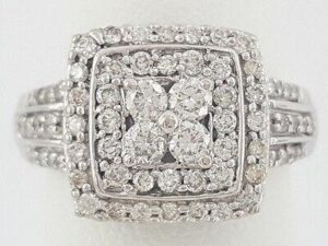 0.75 ct 14K White Gold Round Cut Diamond Cluster Double Halo Engagement Ring