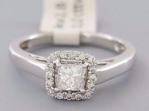 0.50 ct 14k White Gold Princess Cut Diamond Halo Engagement Ring