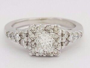 0.75 ct 14K White Gold Princess Cut Diamond Halo Engagement Ring