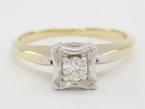 0.13 ct Vintage 14K Two Tone Gold Round Cut Diamond Solitaire Engagement Ring