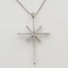 0.1 ct 18K White Gold Round Cut Diamond Snowflake / Starburst Cross Pendant