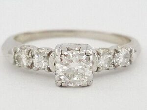 0.55 ct Vintage 14K White Gold Transition Cut Diamond Engagement / Anniv. Ring