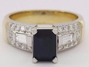 Natural Blue Sapphire & Diamond Fashion / Engagement Ring 1.5 ct 14K Yellow Gold