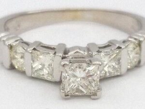 Princess & Round Cut Diamond Engagement Ring 0.92 ct 14K White Gold