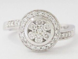 0.50 ct 14K White Gold Round Brilliant Cut Diamond Halo Cluster Engagement Ring