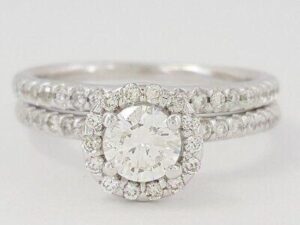 Round Brilliant Diamond Halo Engagement / Wedding Ring Set 1 ct 14K White Gold