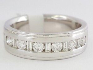 Round & Baguette Cut Diamond 0.75 ct 14K White Gold Wedding Band Ring 7 mm 9.8g