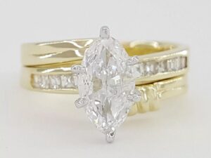 Marquise Diamond Engagement Ring Wedding Band Set 0.95 ct 14k Yellow Gold 3995