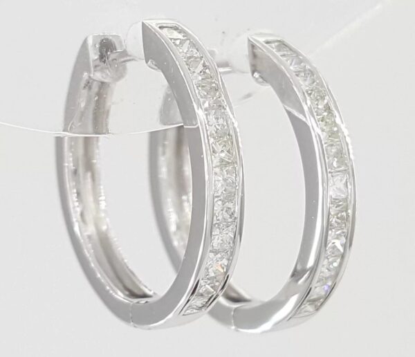 Princess Cut Diamond Round Hoop Earrings 15.7 mm 0.39 ct 14K White Gold