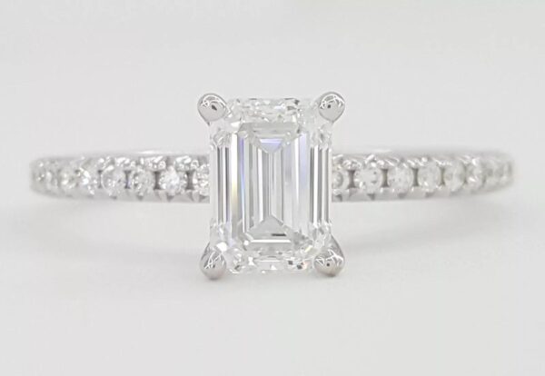 Emerald Cut Diamond 1.05 ct Engagement Ring 18K White Gold GIA D/Flawless