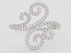 Round Brilliant Cut Diamond Swirl Statement Band Ring 0.51 ct 14k White Gold