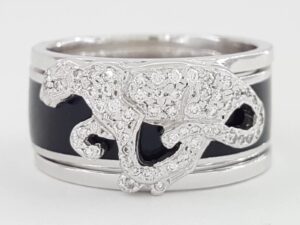 Hidalgo Diamond Panther Jacket & Black Enamel Diamond Ring 18K White Gold