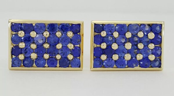 Vintage 14k Yellow Gold Blue Sapphire Cufflinks 14.2 Grams 5ct