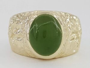 Vintage Cabochon Cut Jade 14k Yellow Gold Statement Ring