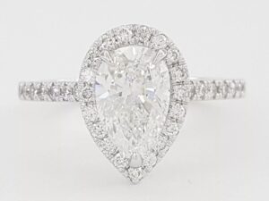 Pear Brilliant Cut Diamond Halo Engagement Ring Platinum GIA 1.7 ct Retail 12K