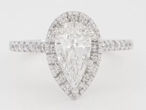 Pear Brilliant Cut Diamond Halo Engagement Ring 1.27 ct Platinum GIA Retail 8K