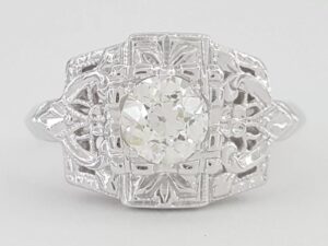 Art Deco Old European Cut Solitaire Diamond Engagement Ring 0.55 ct 14k W Gold