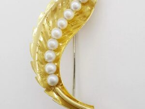 Vintage Corletto Italy 18k Yellow Gold Leaf Flower Pearl Pin Brooch 4.9 Grams