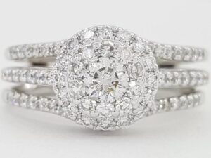 Round Diamond Double Halo Engagement Ring Wedding Band 1 ct 14K White Gold