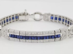 Vintage Sapphire & Diamond Bracelet 8.1 mm 6.36 ct 18K White Gold 27.1 Grams