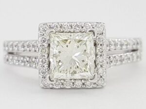 Princess Cut Diamond Halo Engagement Ring 1.92 ct 14k White Gold GIA Retail 7k