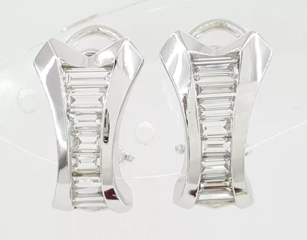 Kobi Baguette Diamond Channel Set Clip-On Earrings 1.6 ct 18K White Gold 11 g