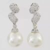Diamond & Akoya Pearl Swirl Drop Screw Clip-On Earrings 0.5 ct 14k W Gold