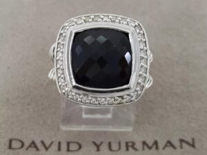 David Yurman Albion 11mm Black Onyx & Diamond 0.22 ct Halo Silver Ring Rtl 975