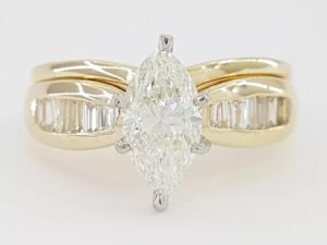 Marquise Diamond 1.33 ct Engagement Ring Wedding Band Set 14k Yellow Gold Rt 6K