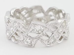 Antique Vintage Deco Single Cut Diamond Platinum Eternity Band Ring 1 ct 8.5 mm