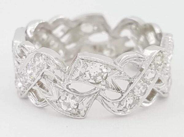 Antique Vintage Deco Single Cut Diamond Platinum Eternity Band Ring 1 ct 8.5 mm