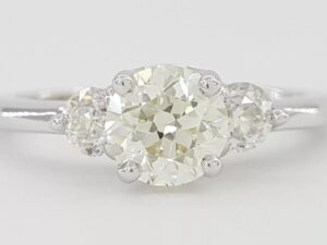 Antique Old European Cut Diamond 3-Stone Engagement Ring 1.29 ct 14K White Gold