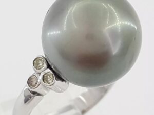 14.5 mm Tahitian Black Pearl & 0.15 ct Diamond Statement Ring 14K White Gold