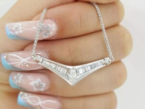 Marquise & Baguette Cut Diamond Necklace 18" 0.95 ct 14K White Gold Rtl 2,295