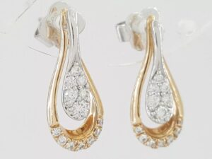 Diamond Drop Dangle Pear Shaped Earrings 0.30 ct 2-Tone 14K White & Rose Gold